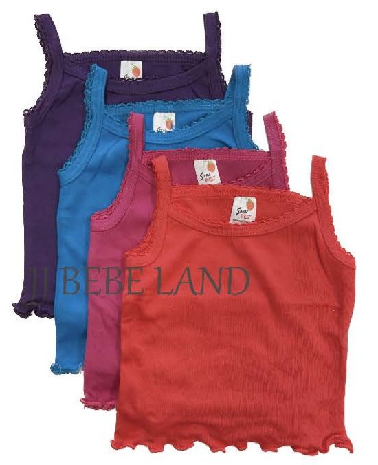 Camisole tank tops in purple, blue, magenta and red with ruffle hem