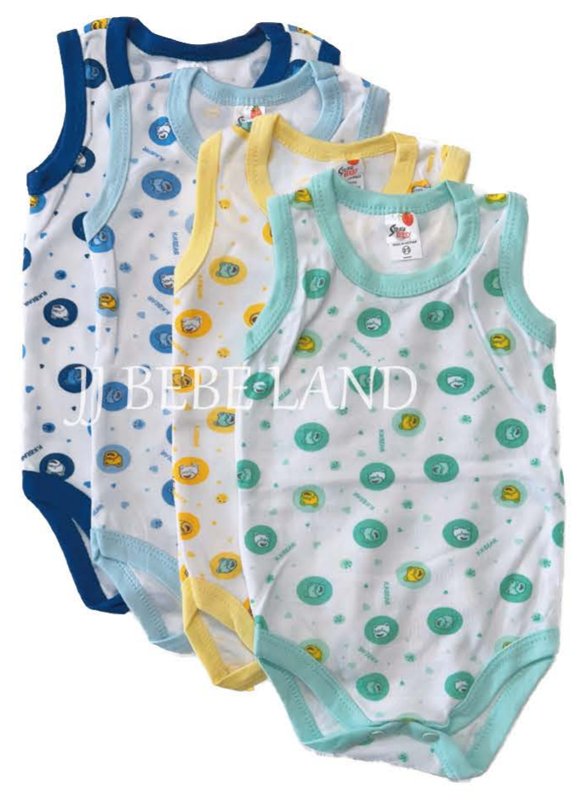 White sleeveless bodysuits with dot print and colored trim