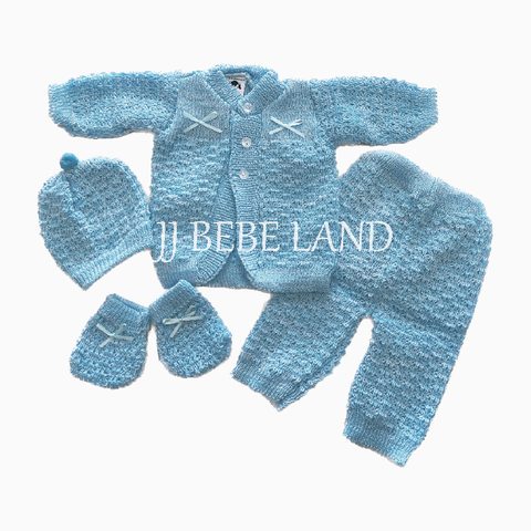Newborn knit set, 4 pieces, blue