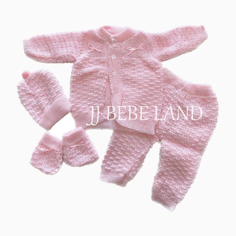 Newborn knit set, 4 pieces, pink
