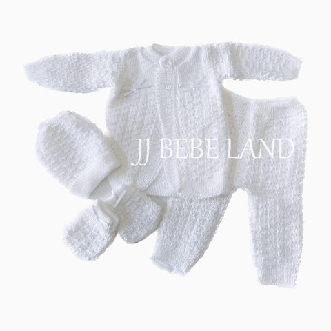 Newborn knit set, 4 pieces, white