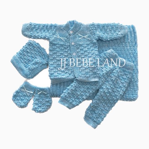 Newborn knit set, 5 pieces, blue