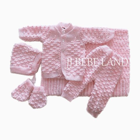 Newborn knit set, 5 pieces, pink