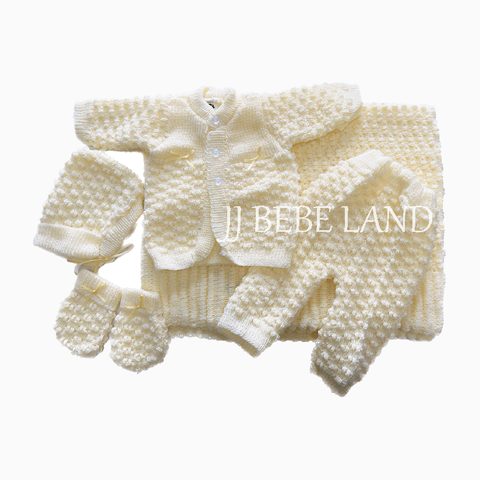Newborn knit set, 5 pieces, yellow