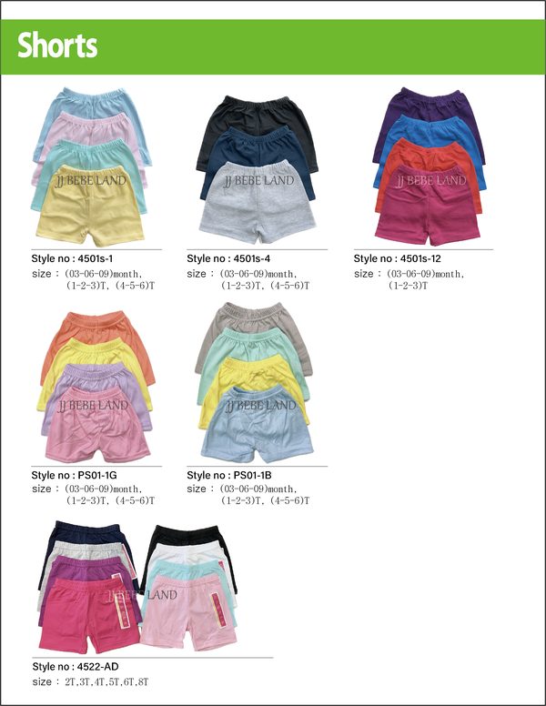 Shorts 4501s-1, 4501s-4, 4501s-12, PS01-1G, PS01-1B, 4522-AD