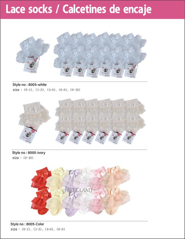 Lace socks 8005 White, 8005 Ivory, 8005 Color