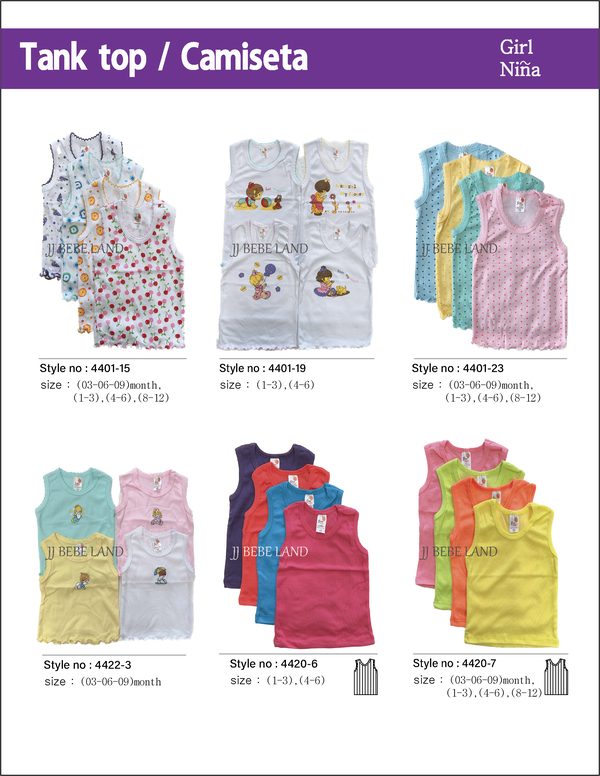 Girl tank tops 4401-15, 4401-19, 4401-23, 4422-3, 4420-6, 4420-7