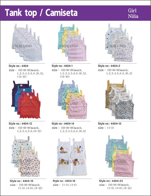 Girl camisole tank tops 4404, 4404-1, 4404-2, 4404-12, 4404-14, 4404-13, 4404-15, 4404-19, 4404-23